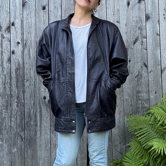 Vintage OSCAR LEOPOLD 80's Dark Purple Women's Leather Jacket - Size S - Picture 1 of 15